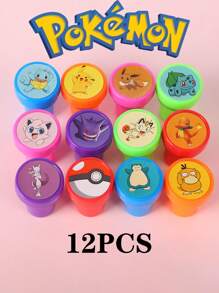 pokemon Pack de 24/12 tampons auto-encreurs de jouets de dessin animé Pokémon, 12 styles de motifs anime mignons, fournitures de scrapbooking pour le dessin DIY et la décoration d'album, excellent cadeau pour l'anniversaire, fête bonus