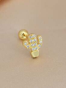 1 pièce Boucles d'oreilles à clous de cactus mini mignon de couleur argent pour femmes. Mode, pour cartilage, tragus, lobe, daith, hélix, conque et perçage corporel.
