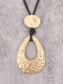 1 件简约个性化时尚椭圆形金合金和棕色蜡绳串珠项链，男女通用项链，送给男朋友/女朋友的礼物 - 臘繩 - 查看 4