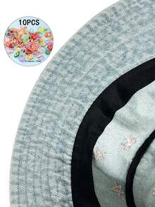 2 件套：1 顶蝴蝶结和星星刺绣渔夫帽 + 10 个随机发圈，全新青年时尚可调节透气旅行必备品，完美的节日礼物 - A - 查看 4