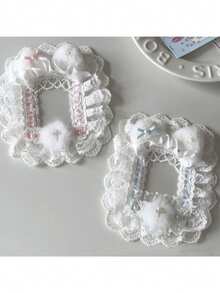 Portafoto in peluche fatto a mano con orecchie da coniglio bianco e rosa con pizzo, accessori kpop, forniture scolastiche, articoli per il ritorno a scuola