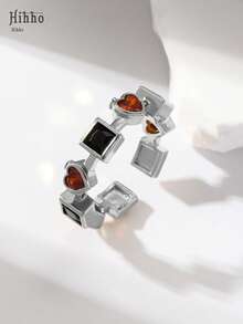 Hihho 1 件可调节时尚彩色锆石镶嵌彩虹系列戒指，多种风格选择，适合优雅女性，日常装饰