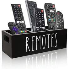 New- Remote Control Holder, Farmhouse Remote Storage Caddy, Bedside TV Controller Box, Rustic Wood Media Anizer Tray For Home Bedroom Table (Black) - Black - View 1