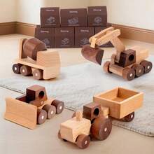 11 种款式木制玩具车，适用于早期教育和智力开发，包括云梯车、挖掘机、压路机、消防车、自卸车、起重机车、救护车、警车、拖拉机、水泥搅拌车、推土机，适合 3-6 岁男孩和女孩，是生日、圣诞节、儿童节的绝佳礼物 - 1件 - 查看 3
