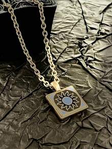 1pc Fashion Street Style Square Shield Pendant Necklace For Men - Yellow Gold - View 4