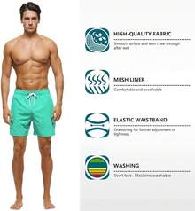 Shorts de baño para hombre de secado rápido con bolsillos con cremallera y forro de malla - Verde hierba - Ver 3