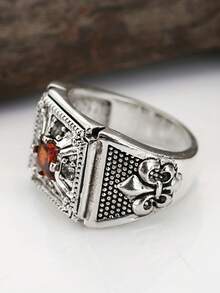 1 件复古绅士红色方形锆石戒指，商务/婚礼/订婚/派对珠宝礼物 - 銀色 - 查看 3