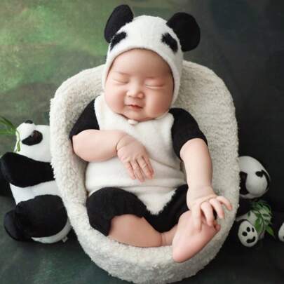 2pcs/Set Newborn Photography Outfits, Baby Panda Costume Clothing With Hat, Props For Infant Photo Shoot