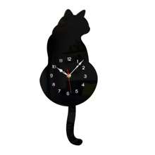 1pc Unique DIY Acrylic Black Cat Wall Clock With Mute Tail - Battery Operated, Silent, Easy To Read, Decorative Timepiece For Living Room, Bedroom, Restaurant, Office, Halloween, Thanksgiving, Easter Decorations School Decor School Surprise Dormitory Decor Back To School