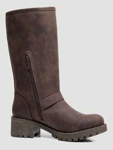 GLOBALWIN Chunky Mid Calf Fashion Dressy Motocycle Biker Military Style Combat Boots For Women Low Heel Fall Boots Halloween Season - màu nâu - Xem 6