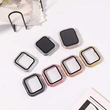 Compatible With Apple Watch Case Series 10/9/8/7/6/5/4/SE With Tempered Glass Screen Protector, Double Bling Case Crystal Diamonds Rhinestone Bumper Overall Hard PC Ultra Protective Cover Compatible With Apple Watch - Apple Double Row Shell Membrane - View 5