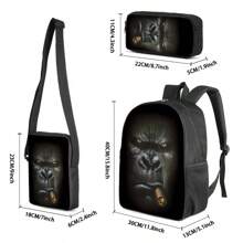 Animal Pattern Printed Backpack Three Pieces Set (Single-Layer Backpack + Shoulder Strap Lunch Bag + Single-Layer Pencil Bag)