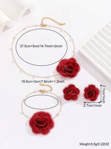 MESTILO 4 peças/Conjunto Colar, Pulseira, Brincos em Aço Inoxidável 18K com Rosa de Tecido, Conjunto de Joias para Mulheres, Uso Diário/Encontros (Quantidade de Pérolas Aleatória)