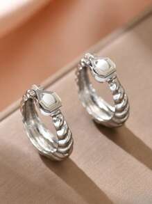 2pcs Minimalist Personalized Hollow Geometric Metal Clip Earrings Without Piercing, Suitable For Daily Wear