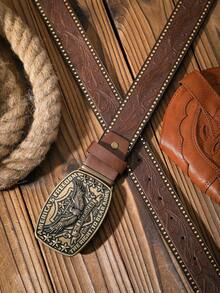 1 条西部鹰风格 PU 皮革男士腰带（含打孔器）