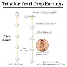 Pearl Earrings For Women 14k Gold Pearl Drop Earrings Boho Summer Earrings Bridal Gifts 5mm White Pearl Dangle Bride Wedding Guest Earrings As Statement Prom Birthday Pearl Jewelry