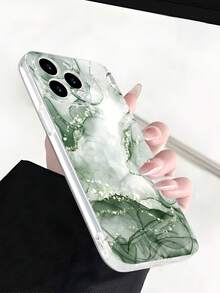 1 Pc Green Marble Printed 2D Pattern Stylish High-End Refreshing Summer Green Marble Style Suitable As Gift For Colleagues, Friends, Family, Couples, Birthday, Festivals. Transparent Soft Case With Full Protection, Dust/Water Resistant Compatible With IPhone 16/15/14/13/12/11/Pro/ProMax/X/XR/XS/XSMax/7/8/PLUS And Models,International Version, Not The Domestic Version - Clear - View 3