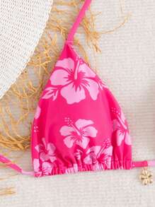 Women's Ditsy Floral Halter Tie-Up Bow Bikini 2 Pieces Swimsuit Set, Sexy Beach Vacation Outfit, Summer