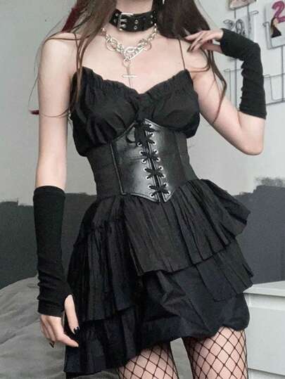 1 pièce Corset style gothique d'été avec une ceinture taille, un corset ample de cour, une jupe, une chemise ou une robe, peut être porté par-dessus pour paraître plus mince. Costume d'Halloween