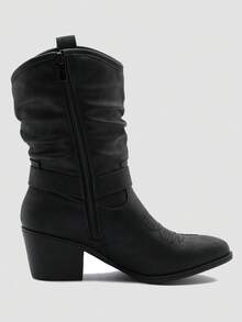 GLOBALWIN Women's Mid Calf The Western Cowgirl Boots Fashion Cowboy Boots For Women Chunky Low Heel Fall Boots Halloween Season - 19yy17 Black2 - 查看 6