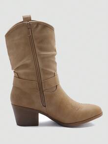 GLOBALWIN Women's Mid Calf The Western Cowgirl Boots Fashion Cowboy Boots For Women Chunky Low Heel Fall Boots Halloween Season - 19yy17 卡其色 - 查看 6