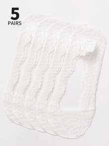 5 Pairs Of Fashionable Deep Boat Socks Water Drop Flower Lace Non-Slip Invisible Socks Anti-Falling Heel Lightweight Socks Invisible Heel Boat Socks Flower Sole Printing Korean Ins - Multicolor - View 3