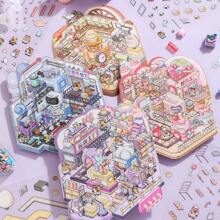 Diy Cute, Stress-Relieving, Stacked Stickers, 3d Stereoscopic Stickers With Miniature Landscape Stickers, Factory Assembly Line Scenes School Supplies,Back To School