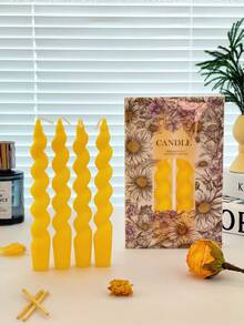 4pcs Spiral Long Rod Scented Candles, Yellow Twisted Candles With Fragrance, Home Decor Gift For Kitchen, Bedroom, Christmas Atmosphere