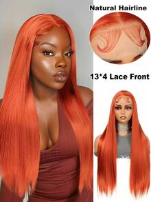 Peluca con frente de encaje sintético largo y liso de 13*4 pulgadas de color azul claro, peluca sin pegamento lista para usar, pelucas de encaje de cabello azul claro para mujeres para fiestas y cosplay - Multicolor - Ver 15