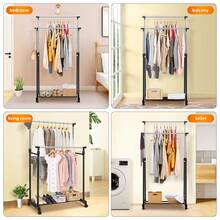Clothes Rail Adjustable Garment Rack Telescopic Coat Rack Hanging Rail Clothes Stand With Shoe Shelf And Casters Clothing Rack For Small Place Organiser Shelf Bedroom Clothing Rack - Double rail - View 6