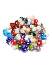 15/25/35/50/60 件蘑菇玻璃珠 - 彩色大理石蘑菇装饰珍珠，适用于珠宝制作、DIY 项链、手链、耳环、工艺珠 | 充满活力的珠子设计 | 光滑的质地 - 彩色 - 查看 2
