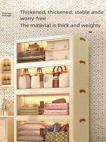 5layer Foldable Storage Cabinet, Plastic Sundries Organizer With Doors & Wheels, Stackable Large Capacity Home Organization For Bedroom, Living Room, Kitchen, Easy Assembly & Space-Saving Design
