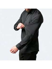 Camisa Elástica en Cuatro Direcciones Primavera-Verano: Camisa Informal de Negocios Sin Costuras y Manga Larga para Hombres - Superventas - Verde Oscuro - Ver 6