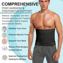 Faja abdominal para hombres y mujeres - Faja para después de cirugía, banda de compresión ajustable, faja abdominal, cinturón de soporte para hernia - Negro - Ver 3