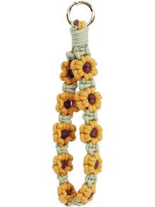 Llavero de macramé boho, llavero de muñeca, tejido exquisito, soporte de llavero, pulsera, cordón de muñeca hecho a mano para mujeres - Flor azul - Ver 8