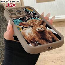 Cute Cow Pattern Phone Case, TPU Decorative Phone Protector Cover, Phone Accessories Compatible With IPhone - 棕色 - 查看 1
