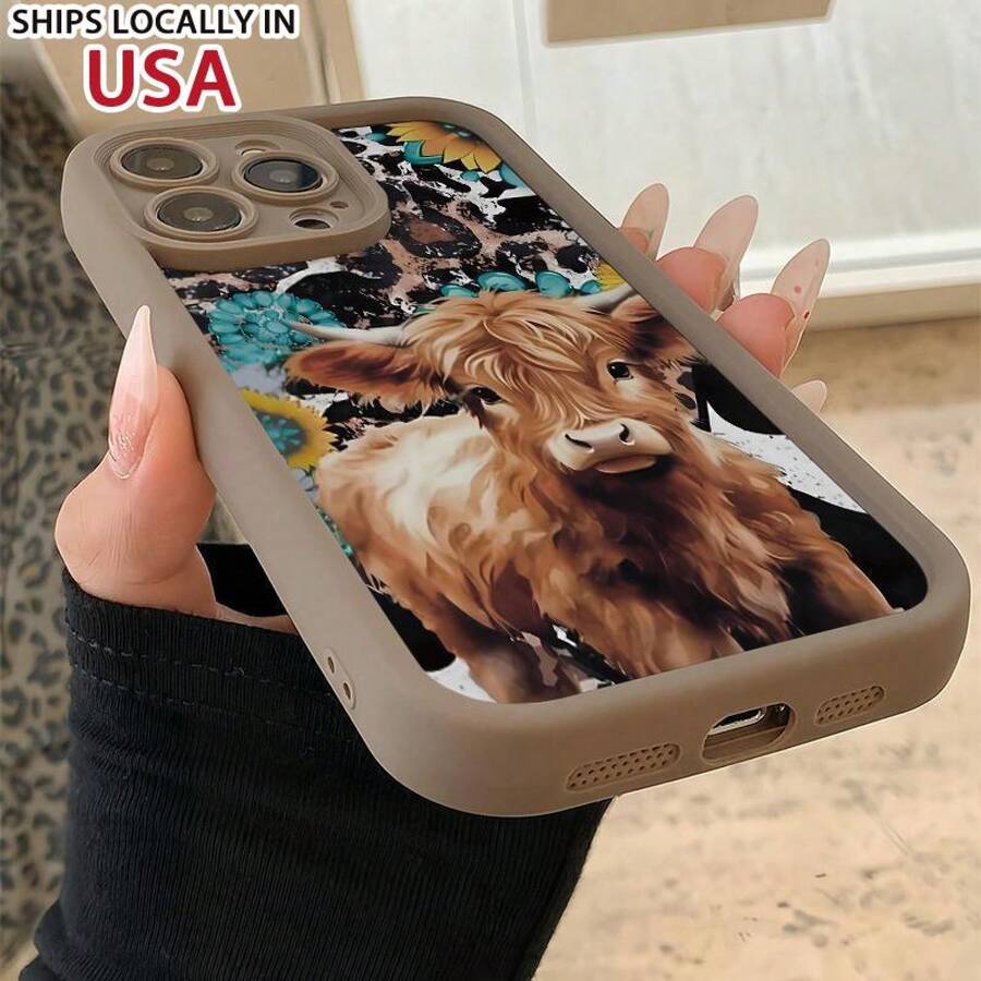 Cute Cow Pattern Phone Case, TPU Decorative Phone Protector Cover, Phone Accessories Compatible With IPhone - 棕色 - 查看 1