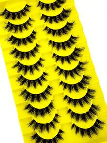 10 Pairs Fluffy 3D Multi-Layer DD Curl Dramatic Russian False Eyelashes Thick & Voluminous Whole Lash Strip Transparent Band - Fluffy Lashes - View 5