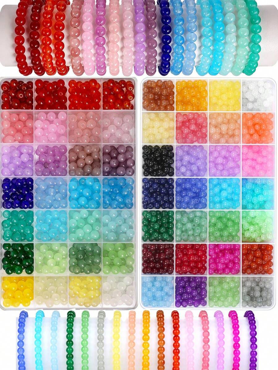 Kit de bijuterii cu mărgele rotunde din sticlă, 420 buc, pentru brățări DIY, coliere, cercei, artizanat, cadouri, kituri de mărgele (culori aleatorii)