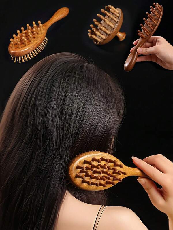 Double-Sided Sandalwood Air Cushion Comb, Fluffy Hair Care Airbag Comb, Smooth Hair, Golden Thread Sandalwood Massage Comb, Home Nail Comb, Solid Wood, Hair Styling, Hair Stuff, Comb Hair ,Hair Accessories, Hair Styling Kit, Hair Tool Kit, Hairstyling Set