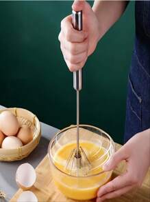 Halfautomatische handmatige melkopschuimer/garde van roestvrij staal, handmatige drukmixer voor koffie, melk, room en eieren - Ongeladen keukengereedschap voor bakken en koken - Gebruiksvriendelijke handmixer voor koken en bakken - Efficiënt mengontwerp voor bakken en melkschuim, Duurzaam roestvrij huishoudelijk keukengereedschap, Stijlvol ringvormig handvat in willekeurige kleur