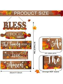 5pcs "Bless The Food" Wall Decor Set, Farmhouse Style, Suitable For Kitchen Wall, Dining Room, Home Decor, Hanging Wooden Signs, Great For Kitchen, Room, Wall Decoration, Birthday, Graduation Gift - Multicolor - View 4
