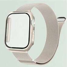 1 Conjunto Moda 3 em 1 Pulseira de Malha de Aço Inoxidável Milanesa Magnética e Protetor de Tela com Duas Fileiras de Cristais Compatível com 38mm 40mm 41mm 45mm 44mm 42mm 46mm 49mm Compatível com Ultra Série Ultra 9 8 7 6 5 4 3 2 1 SE Série 10, Pulseira Respirável e Confortável, Capa Protetora de Relógio a Prova d'água e Resistente a Arranhões e Choques para Mulheres e Homens