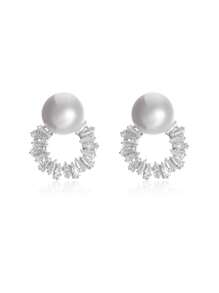 1 Pair Zirconia Faux Pearl Small Stud Earrings, Suitable For Everyday Wear