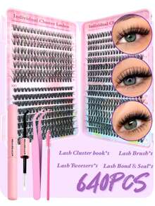 640PCS/280PCS Individual Lash Clusters High Capacity 30D+40D+50D D Curl 9-16mm DIY Lash Clusters Natural Look&Extra Thick&Wispy&Ultra Soft&Super Light Reusable Individual Segmented False Eyelashes Eyelash Extension Kit With Makeup Tools Bond And Seal&Lash Tweezers&Lash Brush For Self Use At Home Or On-The-Go For Daily Life&Wedding&Dating&Party&Music Festival&Halloween - 黑色 - 查看 9