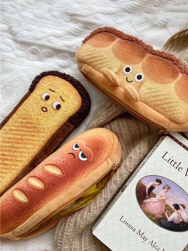 1 Stück japanischer Stil lustiger Kinder Federmäppchen, süße Plüsch Brot Toast Federmappe, großes Fassungsvermögen, personalisierter Schüler Schreibwaren Box Federkasten, Baguette Schreibmaterial Box, Schüler Schul Feder Etui, Geschenke für den Schulanfang