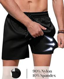 Mens Swim Trunks With Compression Lined Short Bathing Suits For Men 5 Inch Inseam Liner Men's Swimming Trunk - Black - View 3