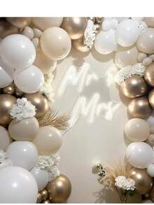 139件套奶油色、裸色、白色和金色镀铬乳胶气球拱门套装，适用于婚礼、新娘送礼会、订婚派对、生日、婴儿派对装饰 - 彩色 - 查看 4