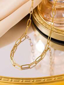 1 Set Minimalist Paperclip Shaped Stainless Steel Necklace And Bracelet Jewelry Set, Suitable For Women's Daily Outfit Or As A Mother's Gift