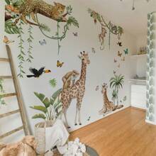 Tropical Animal Printed Wall Stickers, Giraffes, Leopards, Monkeys And Other Animals. Immerse Yourself In Nature